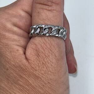 Silvertone Curb Chain Link Ring Sz 11
